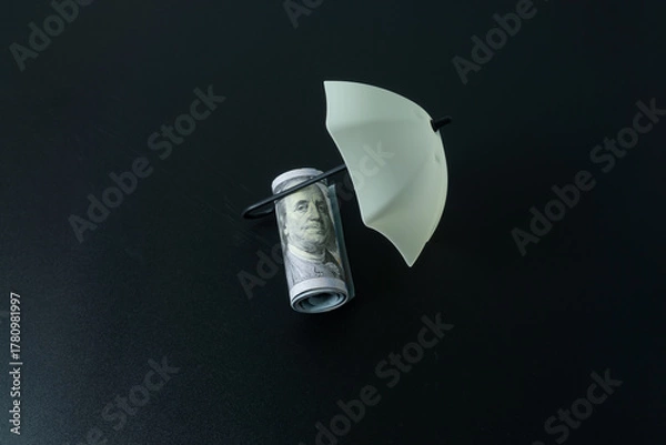 Obraz Umbrella toy and dollar banknote