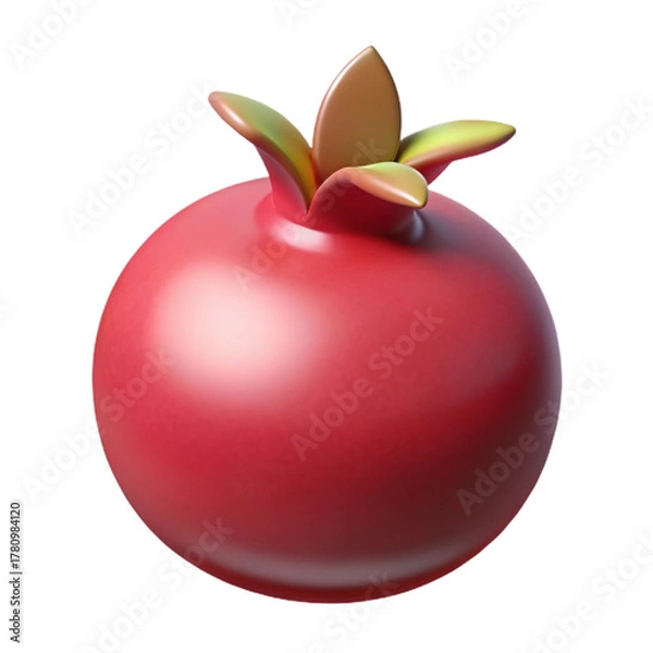Fototapeta Vibrant 3D pomegranate illustration a glossy fruit rendering isolated on white background