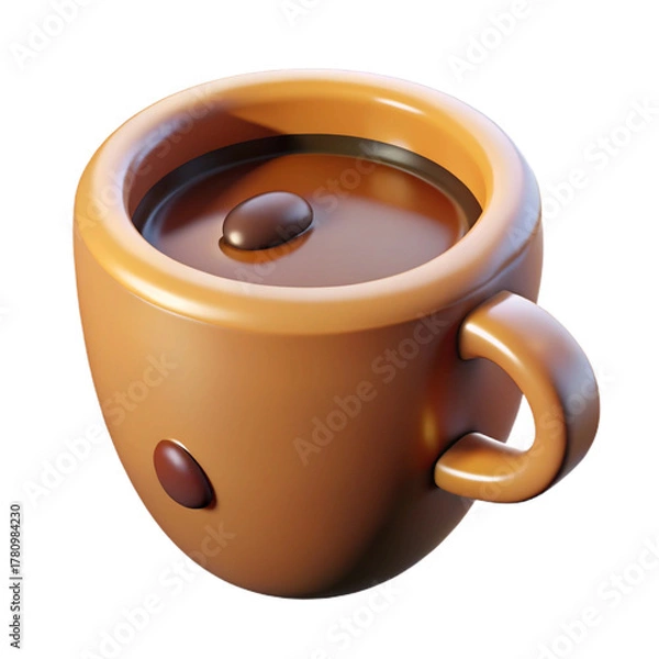 Fototapeta 3D rendering of a coffee cup brown and glossy perfect for cafe menus and promotional materials