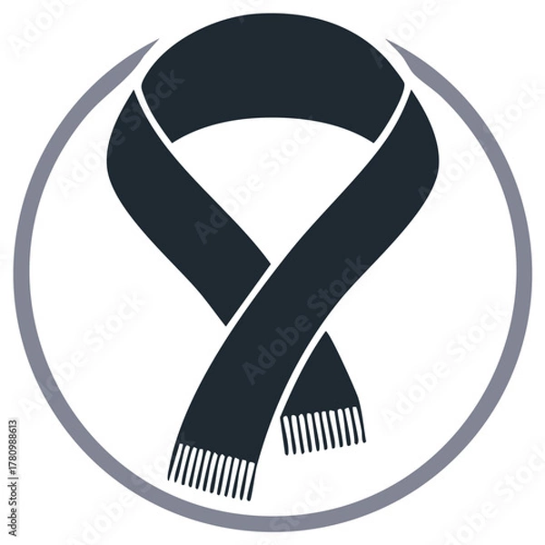 Obraz Dark Scarf Silhouette with Tassels Inside a Circle Graphic Winter Accessory