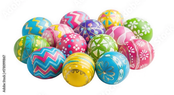 Fototapeta Colorful decorated easter eggs isolated on transparent background