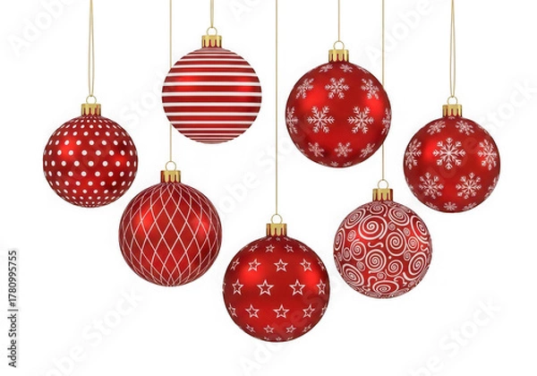 Fototapeta Collection of red christmas ornaments isolated on transparent background
