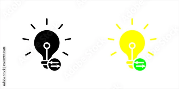 Fototapeta innovation-idea-exchange Lightbulb with Arrows Black icon set, of a light bulb with arrows, representing innovation, idea exchange, creativity, or technology progress.	
