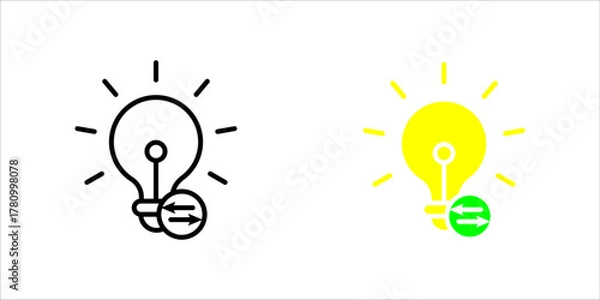Obraz innovation-idea-exchange Lightbulb with Arrows Black icon set, of a light bulb with arrows, representing innovation, idea exchange, creativity, or technology progress.	
