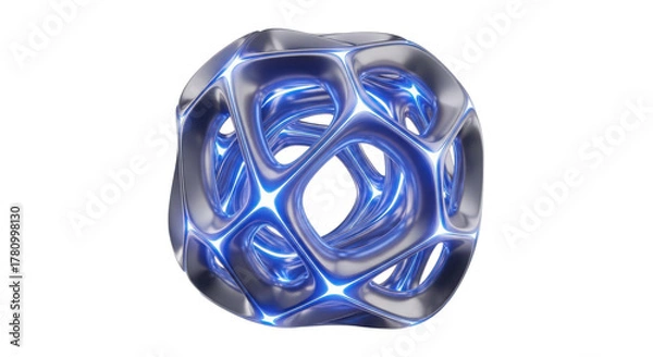 Obraz Abstract futuristic glowing blue energy sculpture with intricate internal structure isolated on transparent background