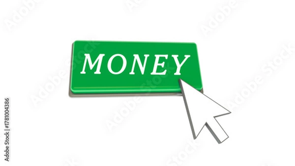 Obraz Green money button with mouse arrow on transparent background
