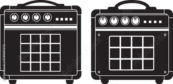 Obraz Two black guitar amplifier silhouettes isolated on white background