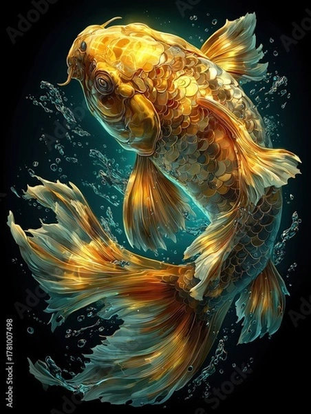 Fototapeta Yellow koi fish isolated on black