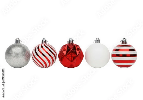 Fototapeta Assortment of five christmas ornaments isolated on transparent background