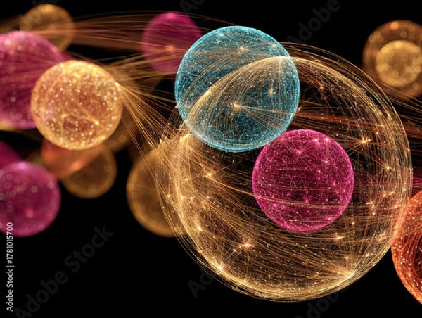 Fototapeta Visualizing causal networks in politics and economics through abstract spheres and connections