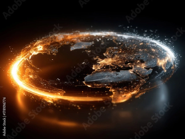 Fototapeta Visualization of causal networks in politics and economics as a glowing representation of interconnected systems