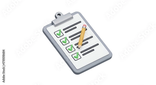 Fototapeta 3d icon of clipboard with checklist isolated on transparent background, a tool for task management and organization