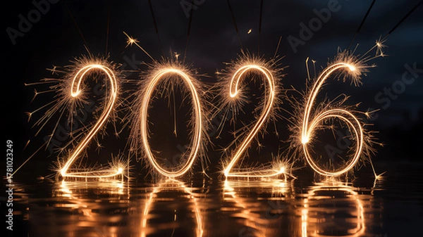 Obraz Sparkling light painting of 2026 year New Year celebrations