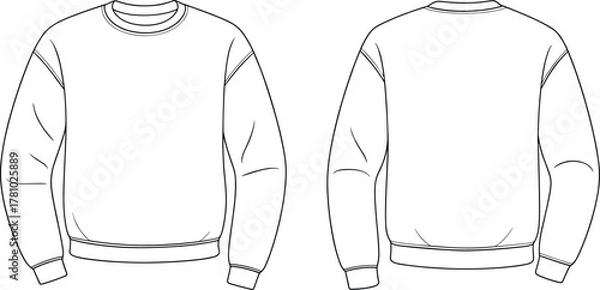 Fototapeta Blank sweatshirt fashion vector template front and back view, unisex crewneck pullover outline design for apparel mockup illustration