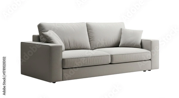 Fototapeta Modern light gray fabric sofa with plush pillows for comfortable living room seating illustration