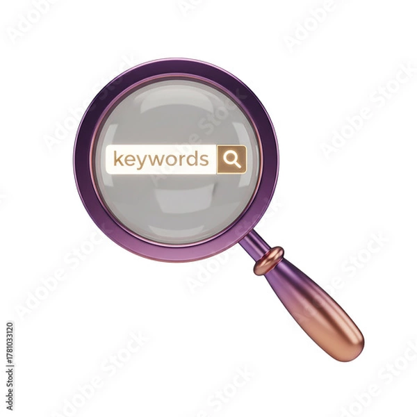Obraz Discover trending keywords with this magnifying glass visual, perfect for SEO strategy and online marketing, unlock search engine success and boost visibility