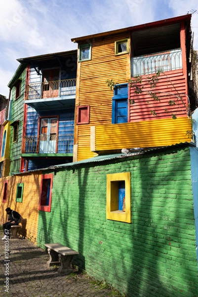 Fototapeta Vertical image of colorful buildings in La Boca, Buenos Aires