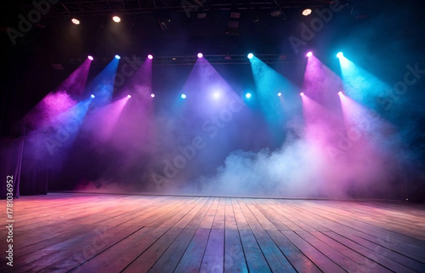 Fototapeta A vibrant stage scene with a wooden floor