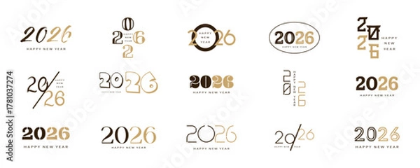 Obraz Modern design for calendar, invitations, greeting cards. Set of new year logo text design. stock illustration. 2026 logo concept for calendar, poster, flyer, banner.