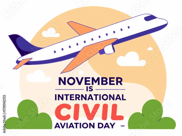 Fototapeta Celebrating International Civil Aviation Day in November with a Plane Taking Flight cartoon airplane