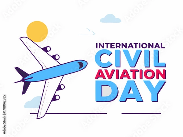 Fototapeta International Civil Aviation Day Celebration with Airplane and Sun in Vector Illustration Style vector