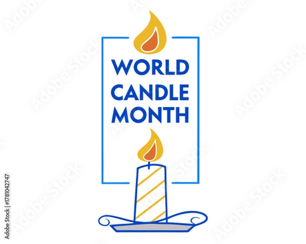 Fototapeta World Candle Month Logo with Flame Cup and Bold Text in a Blue Frame
