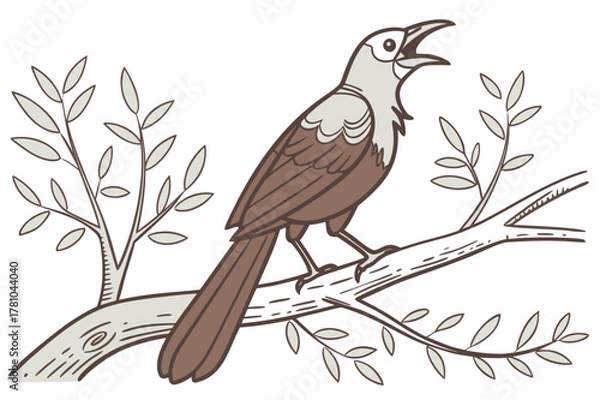 Fototapeta Singing Bird on Tree Branch Vector - Colored Graphic