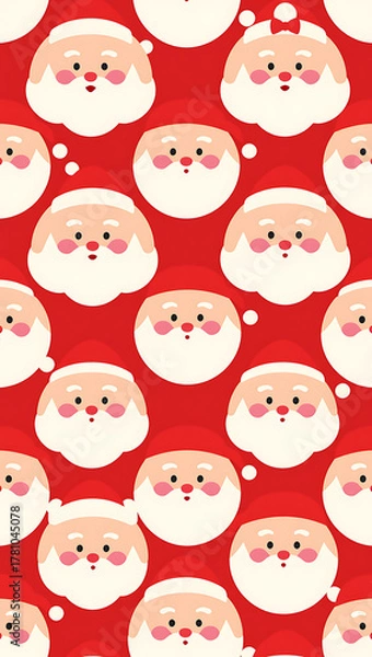 Fototapeta Santa Claus faces pattern on red background  