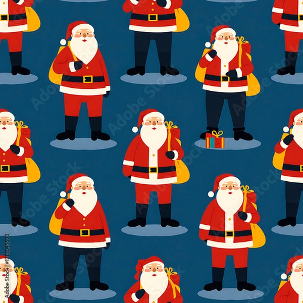 Fototapeta Pattern of cheerful Santa Claus characters in festive attire  