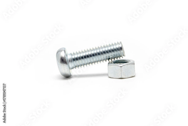 Fototapeta Pan Head Machine Screw with Hex Nut Attached