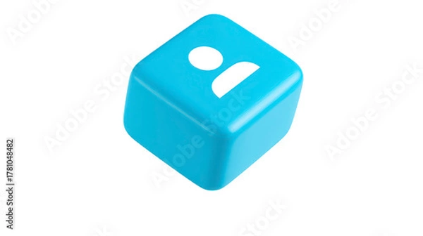 Fototapeta Blue cube with rounded edges featuring playful face design, isolated on transparent background, suitable for digital art, game asset, or educational material, evokes cheerful mood