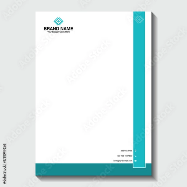 Fototapeta Professional teal business letterhead template for modern corporate branding and communication, offering a clean, contemporary design for your stationery needs