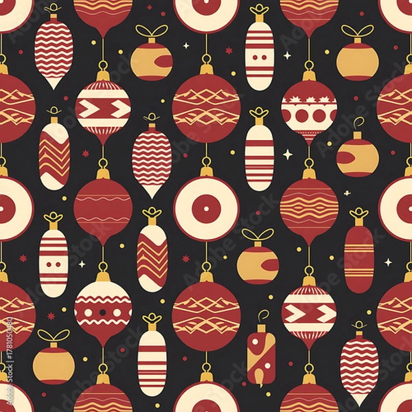 Fototapeta Colorful Christmas ornaments on dark background in festive design  