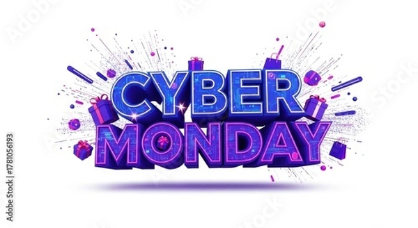 Fototapeta Cyber Monday Sale Event 3D Text with Explosive Elements.