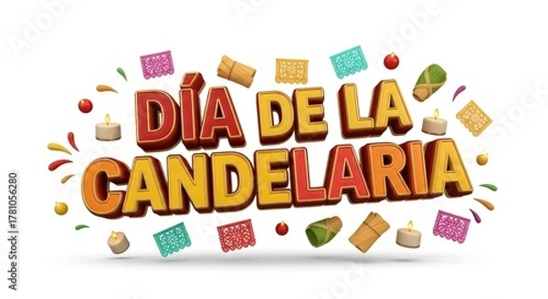 Fototapeta Dia de la Candelaria festive banner with colorful text and decorations.