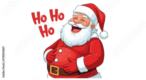 Fototapeta Jolly Santa Claus laughing heartily with a big smile, spreading Christmas cheer and holiday joy with a hearty "Ho Ho Ho!"