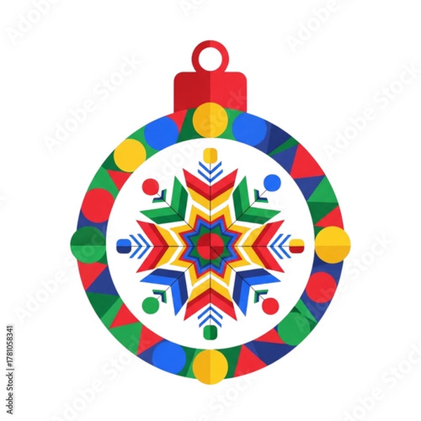 Fototapeta Colorful Christmas ornament with geometric patterns and shapes  