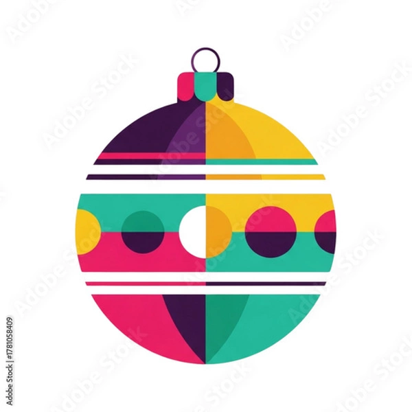 Fototapeta Colorful geometric Christmas ornament with festive patterns  