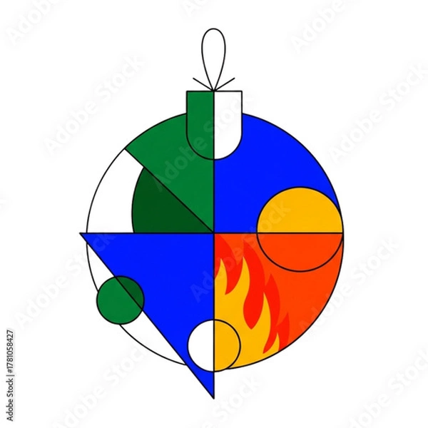 Fototapeta Colorful geometric Christmas ornament design with seasonal motifs  