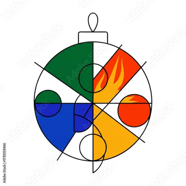 Fototapeta Colorful abstract Christmas ornament design with geometric shapes  