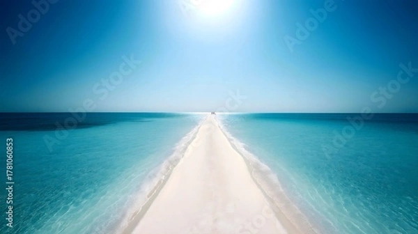 Obraz Walking on the beautiful sandy path towards the horizon at sea