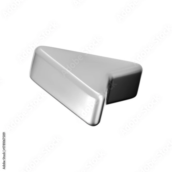 Fototapeta 3D metallic arrow cursor icon with a reflective chrome surface, isolated on a white background. Glossy silver pointer render for tech navigation, mouse clicks, GPS location, and UI design. 3D vector
