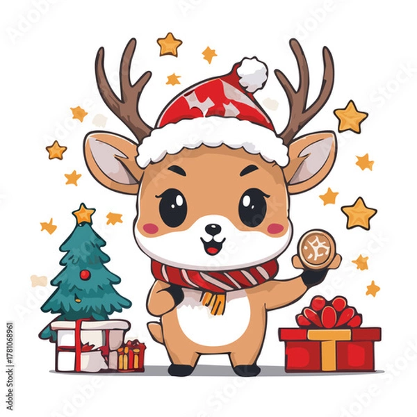 Fototapeta Reindeer and a Christmas tree vector illustration