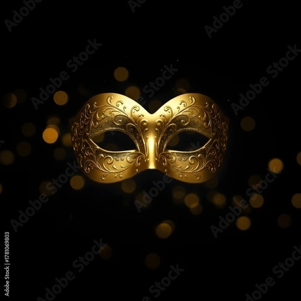 Obraz golden carnival mask  displayed on a dark black background