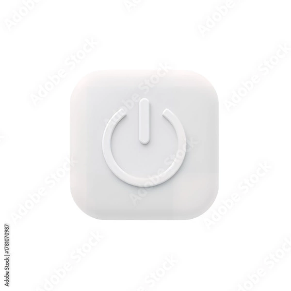 Fototapeta White 3D power button icon on a rounded square with a subtle shadow on off