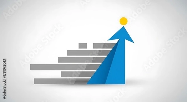 Fototapeta Blue arrow ascending steps towards goal, symbolizing business growth