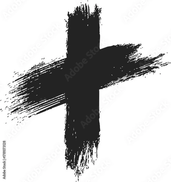 Fototapeta Cross hand drawn sketch, bold black brush stroke, grunge textured, abstract minimal art — stock vector