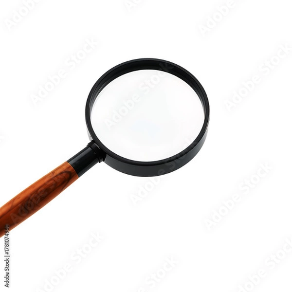 Fototapeta Close Up Of A Magnifying Glass With A Wooden Handle Against A Transparent Background