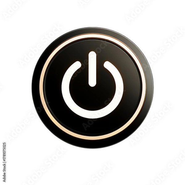 Fototapeta Illuminated Power Button Icon With Metallic Gold Accent Ring On A Transparent Background