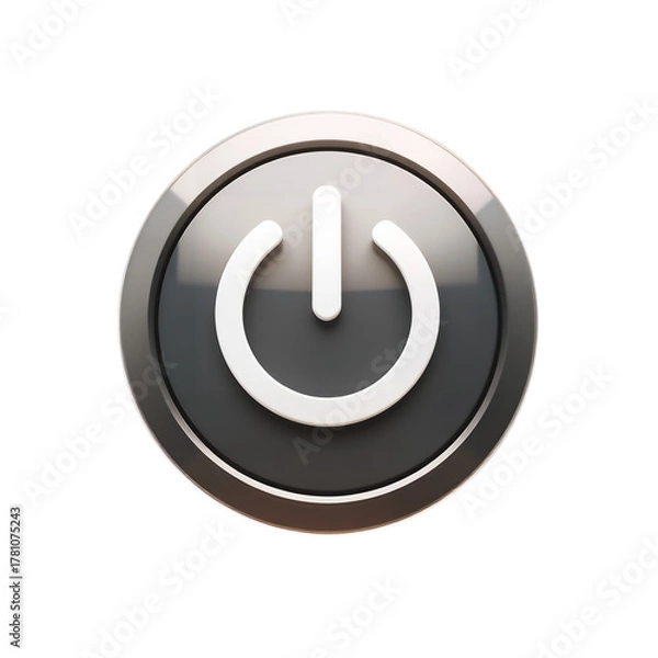 Fototapeta A glossy realistic 3D rendered power button icon with a white power symbol
